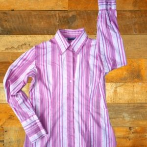 New York & Co pink striped long sleeve blouse LG